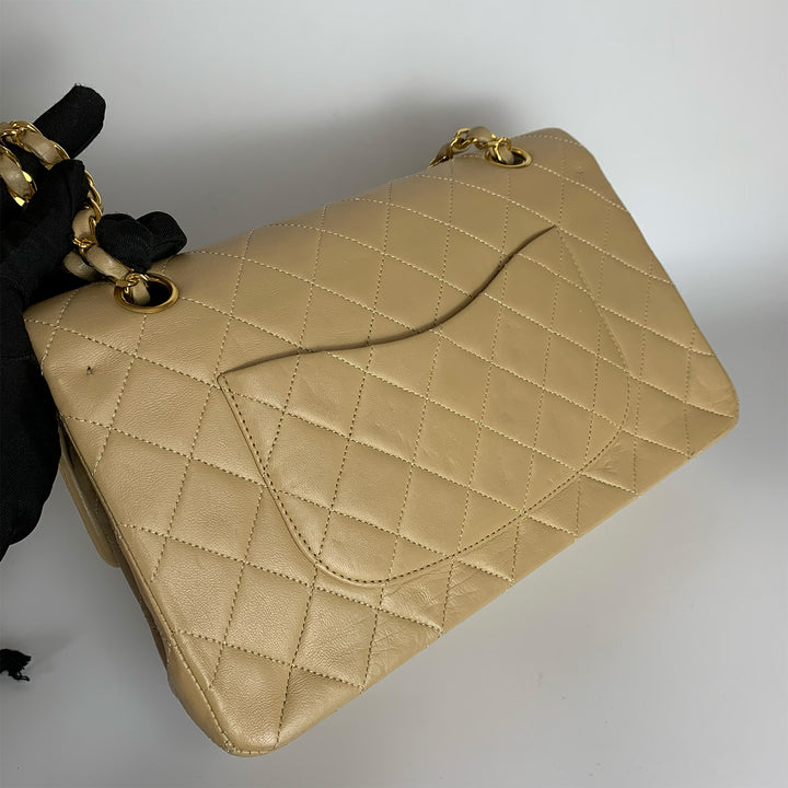 Chanel Vintage Medium Classic Double Flap in Beige Lambskin and Gold Hardware