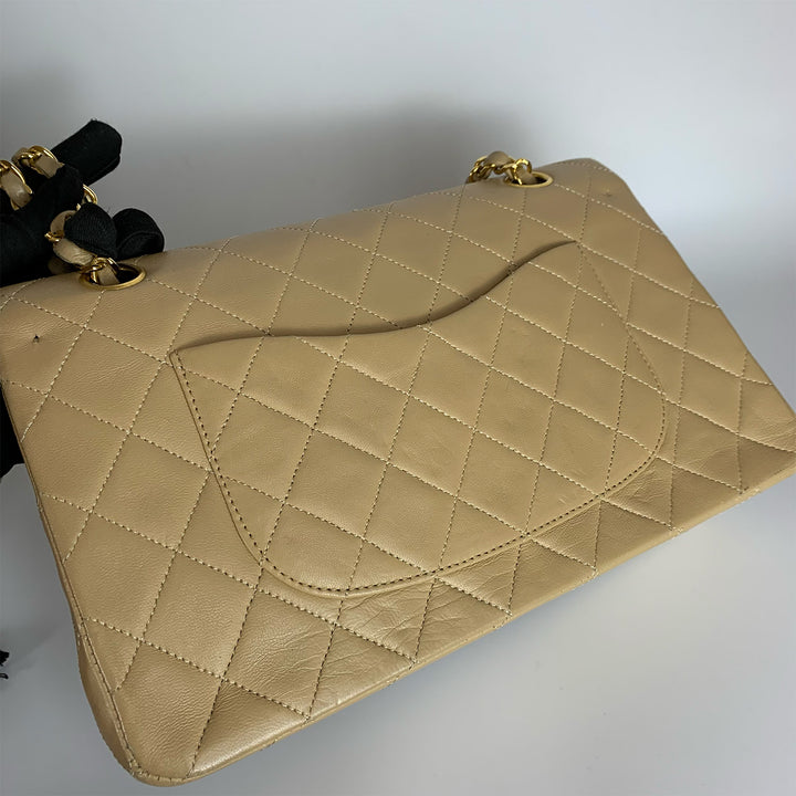 Chanel Vintage Medium Classic Double Flap in Beige Lambskin and Gold Hardware