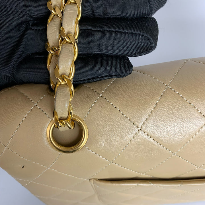 Chanel Vintage Medium Classic Double Flap in Beige Lambskin and Gold Hardware