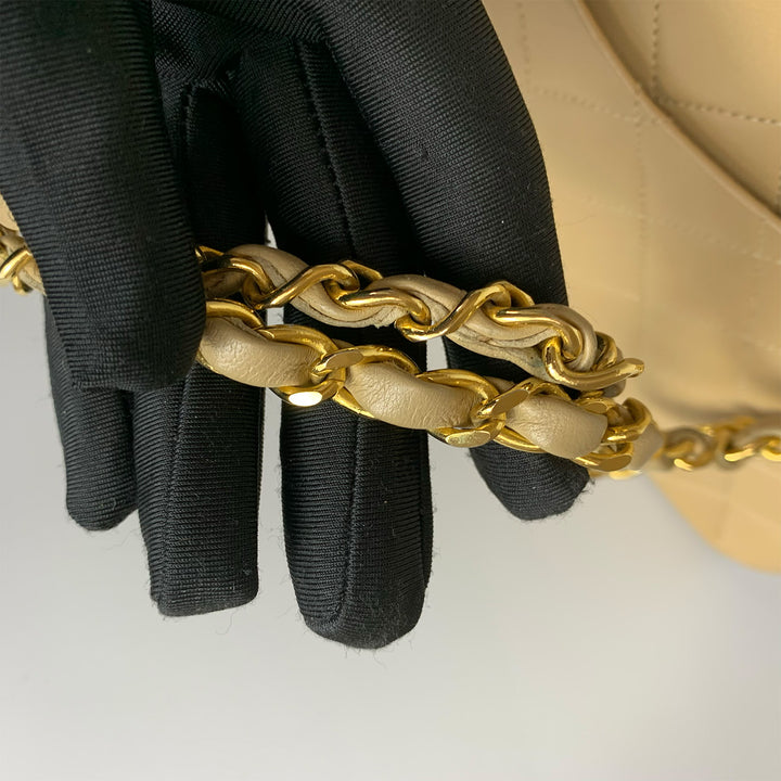 Chanel Vintage Medium Classic Double Flap in Beige Lambskin and Gold Hardware