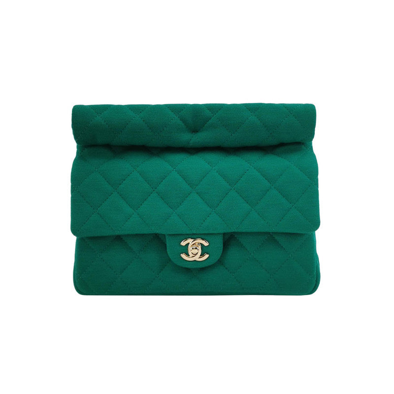 Chanel 2023 Metiers D'Arts Quilted Wool Jersey Roll Clutch