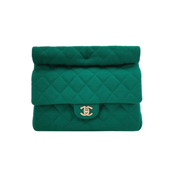 Chanel 2023 Metiers D'Arts Quilted Wool Jersey Roll Clutch
