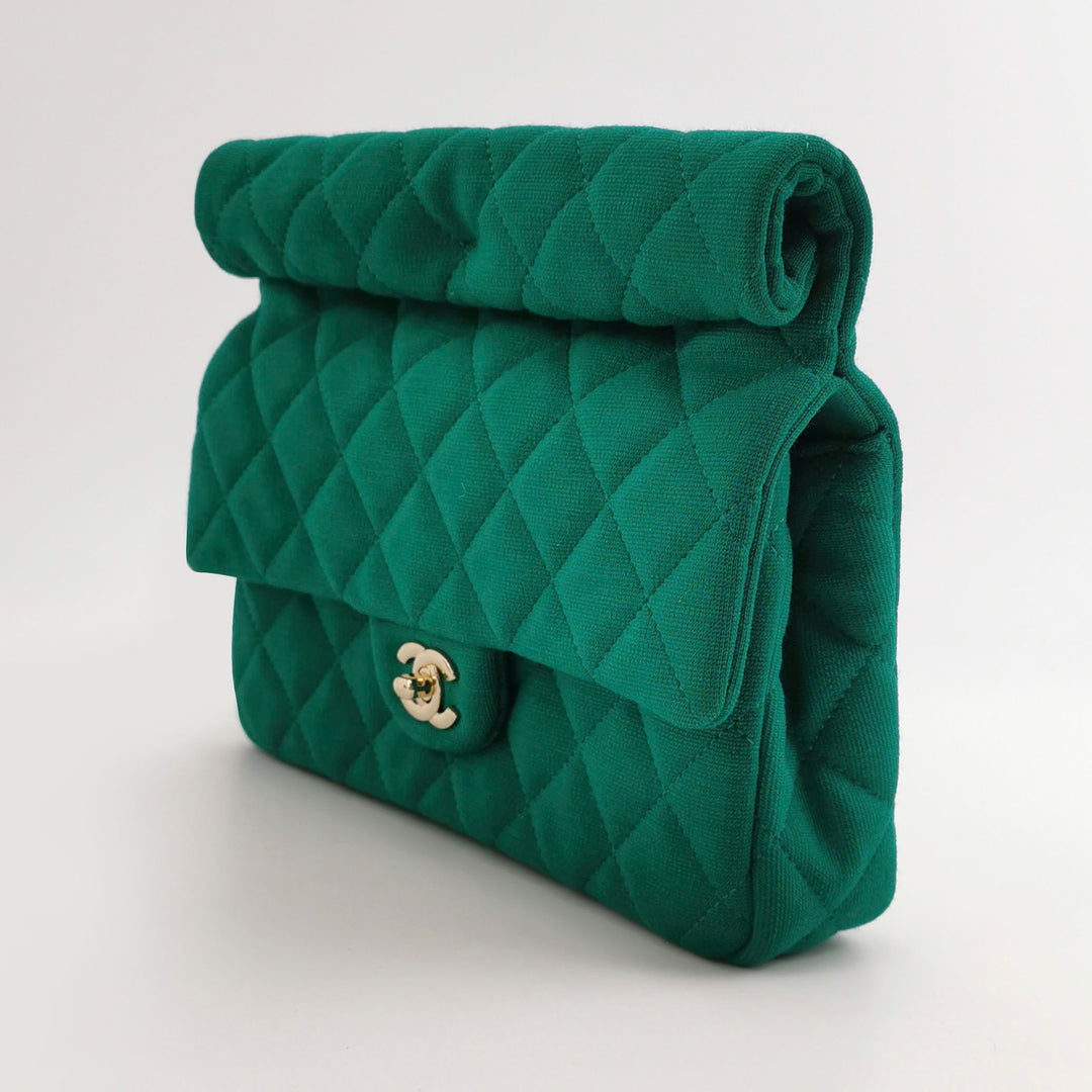 Chanel 2023 Metiers D'Arts Quilted Wool Jersey Roll Clutch