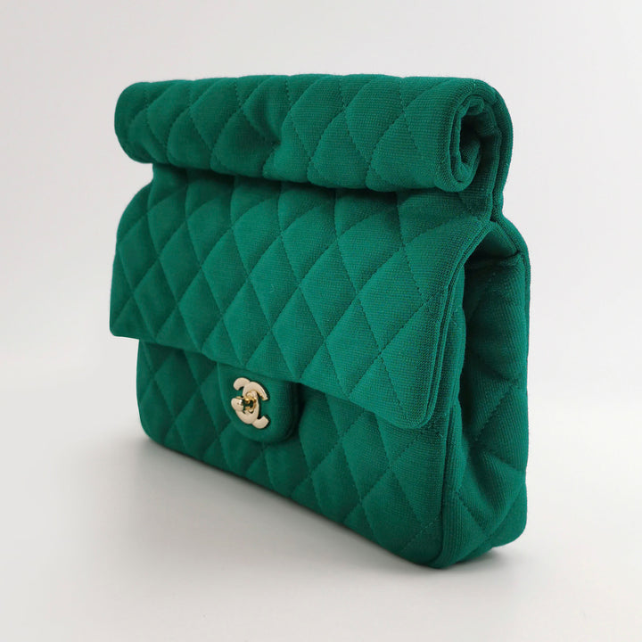 Chanel 2023 Metiers D'Arts Quilted Wool Jersey Roll Clutch