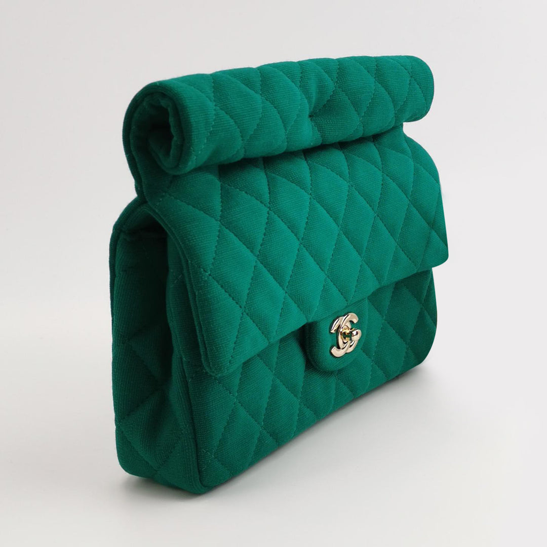 Chanel 2023 Metiers D'Arts Quilted Wool Jersey Roll Clutch
