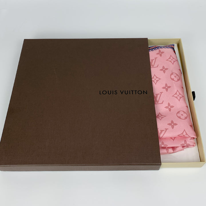 Louis Vuitton Wrap Monogram Logo Oversize Square Barbie Pink Silk Scarf M75766