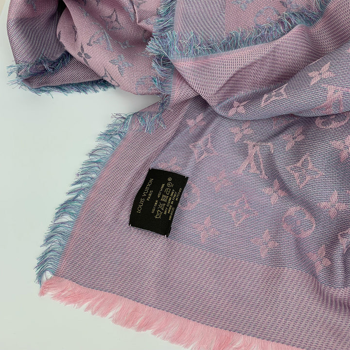 Louis Vuitton Monogram Rainbow Stole Wool Silk Pink Blue Shawl M75749