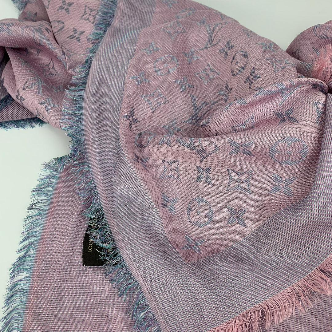 Louis Vuitton Monogram Rainbow Stole Wool Silk Pink Blue Shawl M75749