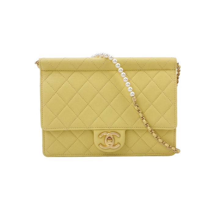 Chanel Medium Lambskin Chic Pearls Flap Bag Yellow