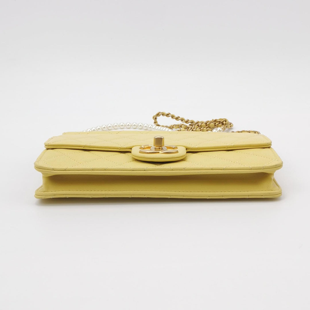 Chanel Medium Lambskin Chic Pearls Flap Bag Yellow
