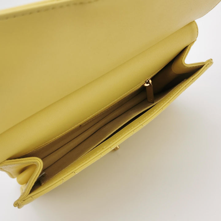 Chanel Medium Lambskin Chic Pearls Flap Bag Yellow