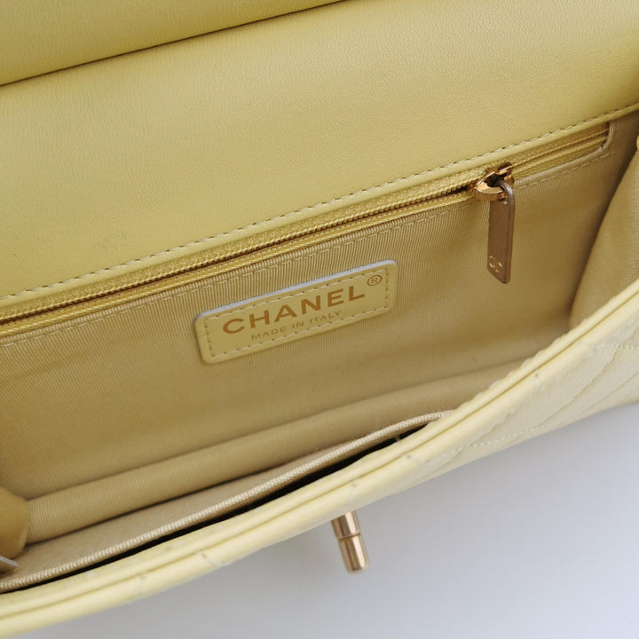 Chanel Medium Lambskin Chic Pearls Flap Bag Yellow