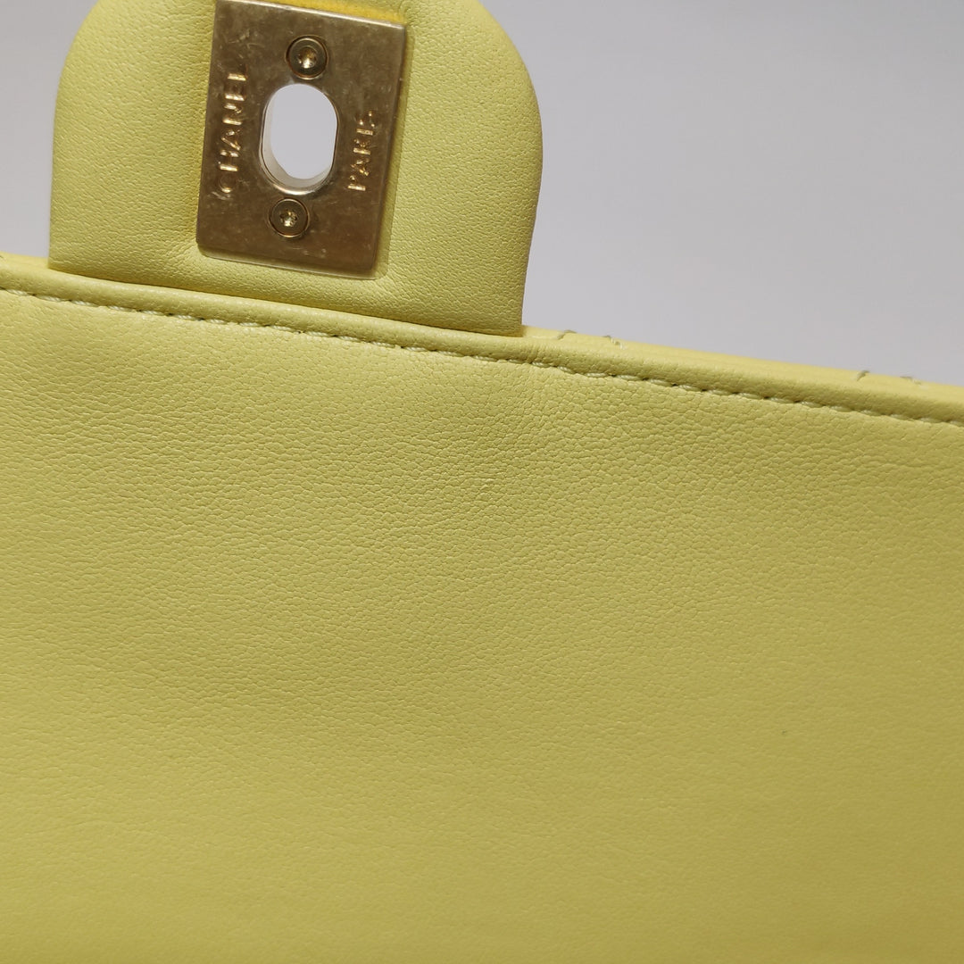 Chanel Medium Lambskin Chic Pearls Flap Bag Yellow