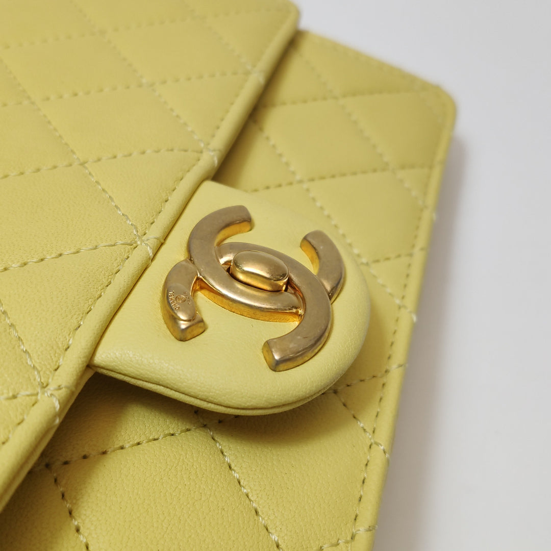 Chanel Medium Lambskin Chic Pearls Flap Bag Yellow