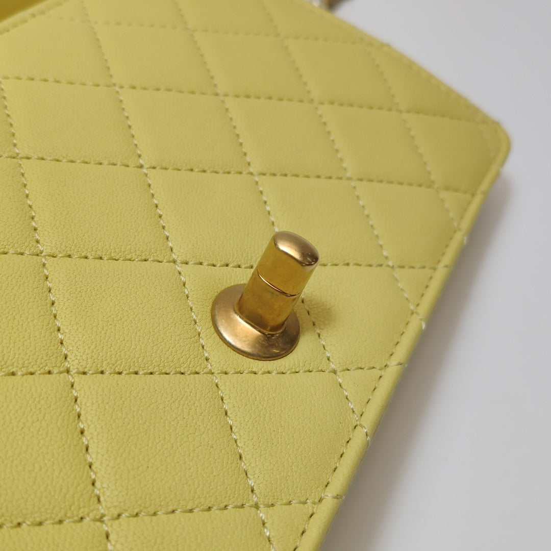 Chanel Medium Lambskin Chic Pearls Flap Bag Yellow