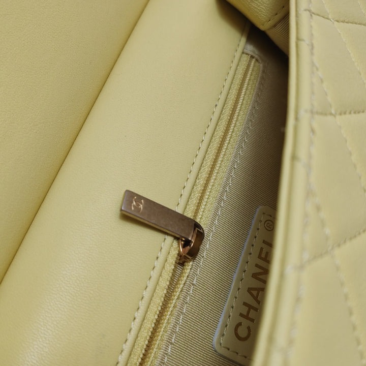 Chanel Medium Lambskin Chic Pearls Flap Bag Yellow