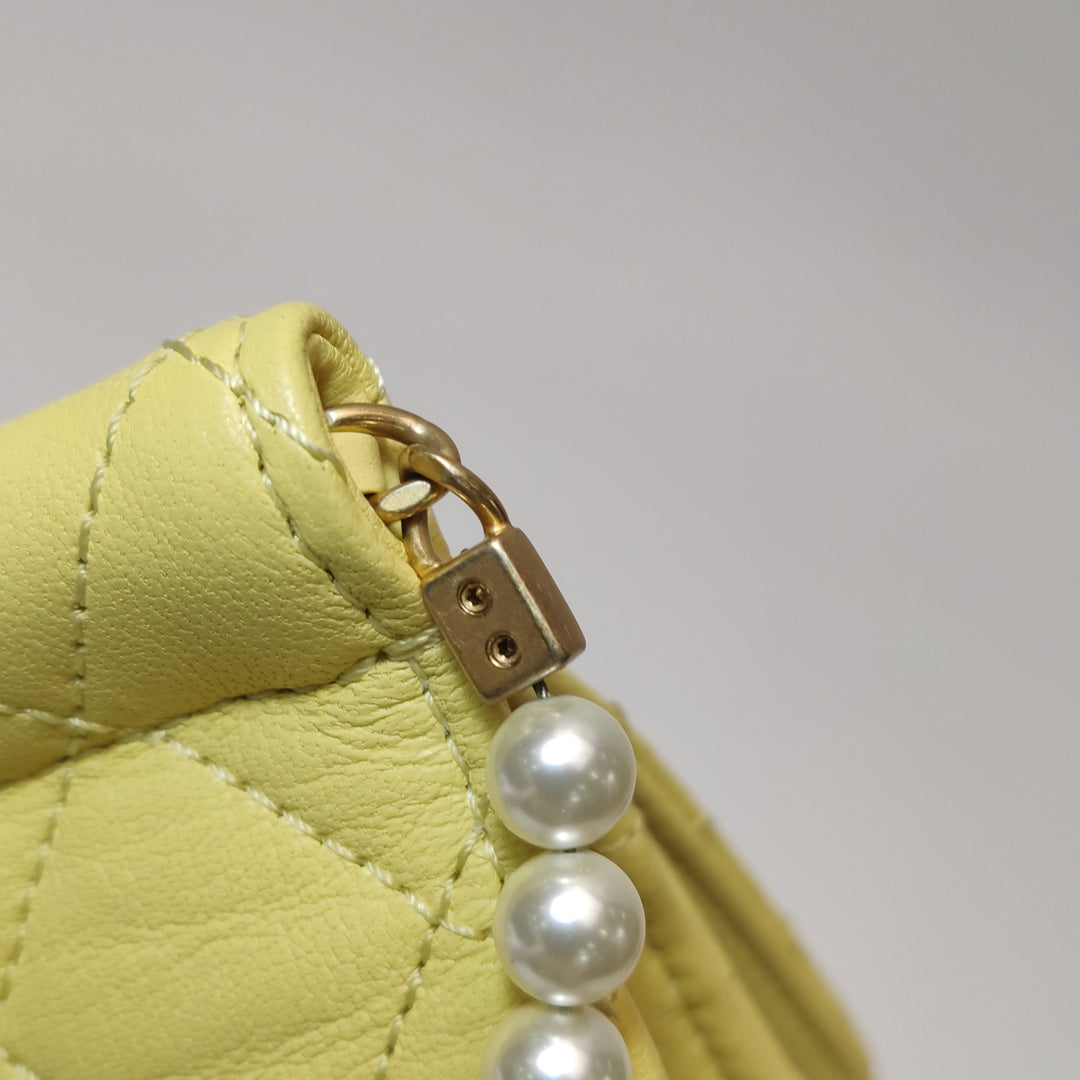 Chanel Medium Lambskin Chic Pearls Flap Bag Yellow