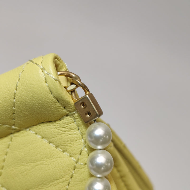 Chanel Medium Lambskin Chic Pearls Flap Bag Yellow
