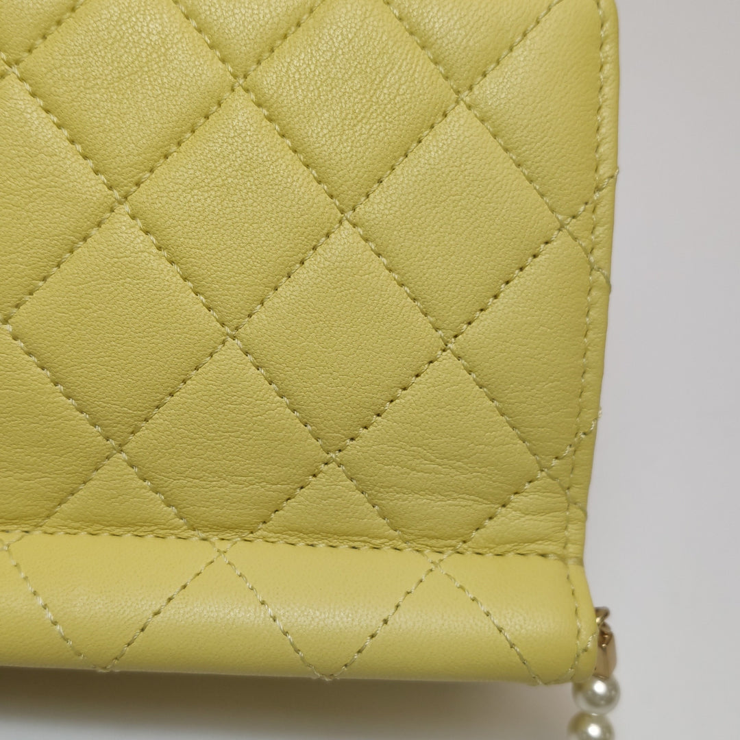 Chanel Medium Lambskin Chic Pearls Flap Bag Yellow