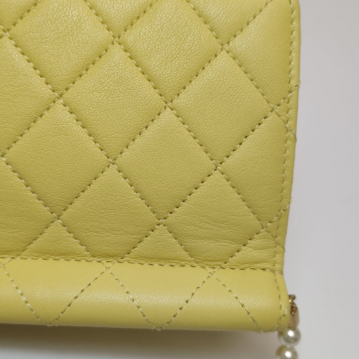 Chanel Medium Lambskin Chic Pearls Flap Bag Yellow