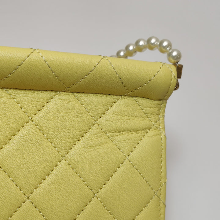 Chanel Medium Lambskin Chic Pearls Flap Bag Yellow