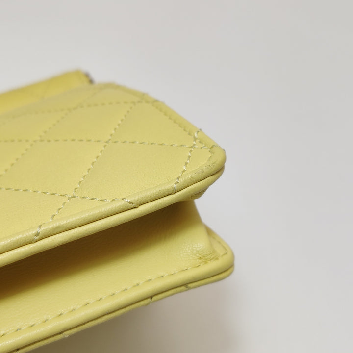 Chanel Medium Lambskin Chic Pearls Flap Bag Yellow