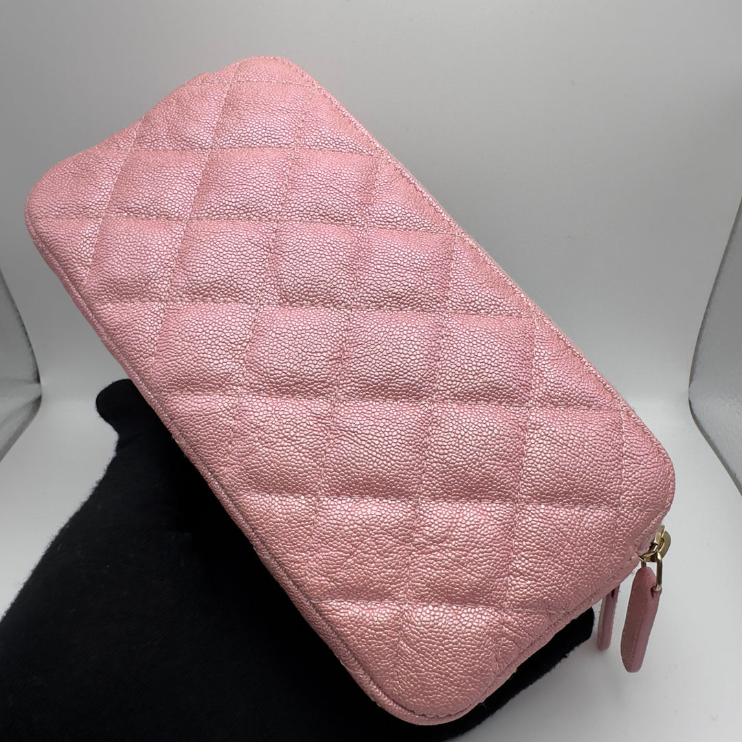 Chanel Iridescent Pearly Pink Caviar Phone Clutch on Chain Detachable Strap Light Gold Hardware