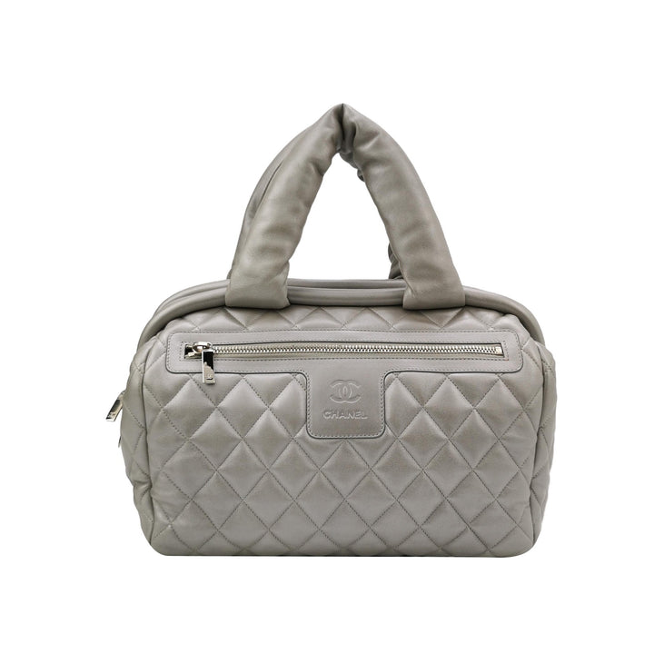 Chanel Coco Cocoon Bowling Bag Silver Quilted Nylon
