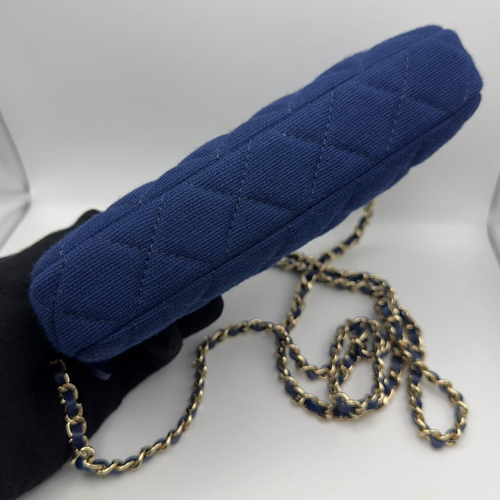 Chanel Navy Blue Fabric Double Zips Wallet On Chain Crossbody Bag WOC