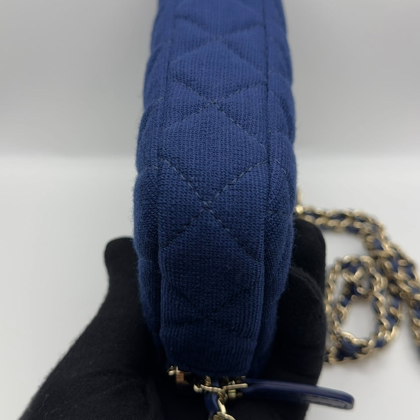 Chanel Navy Blue Fabric Double Zips Wallet On Chain Crossbody Bag WOC