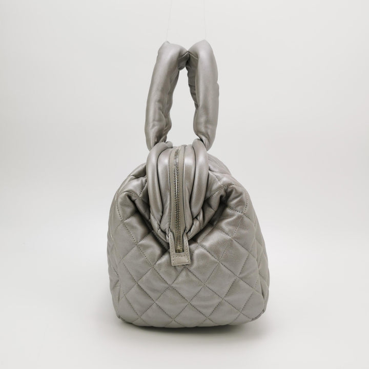 Chanel Coco Cocoon Bowling Bag Silver Quilted Nylon