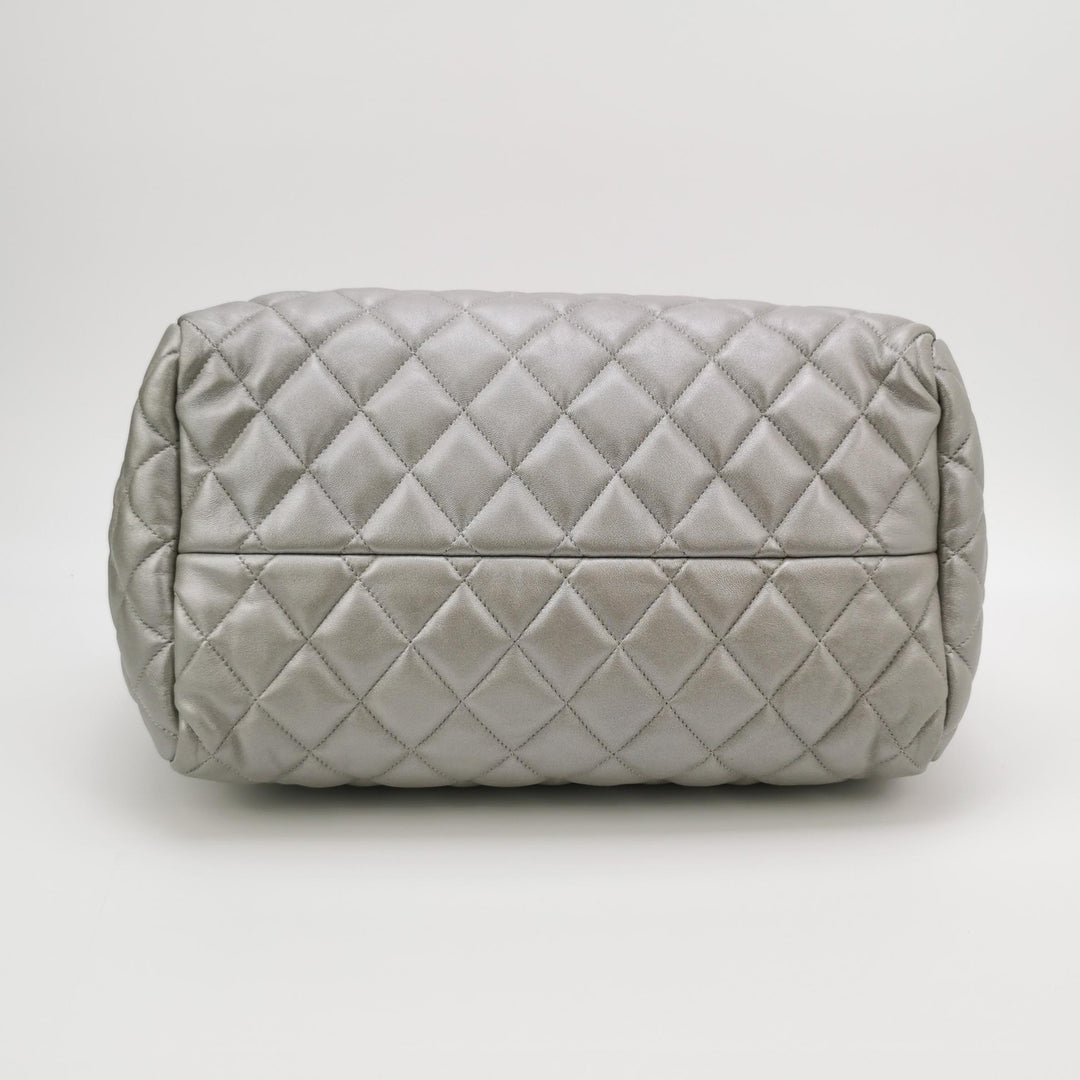 Chanel Coco Cocoon Bowling Bag Silver Quilted Nylon