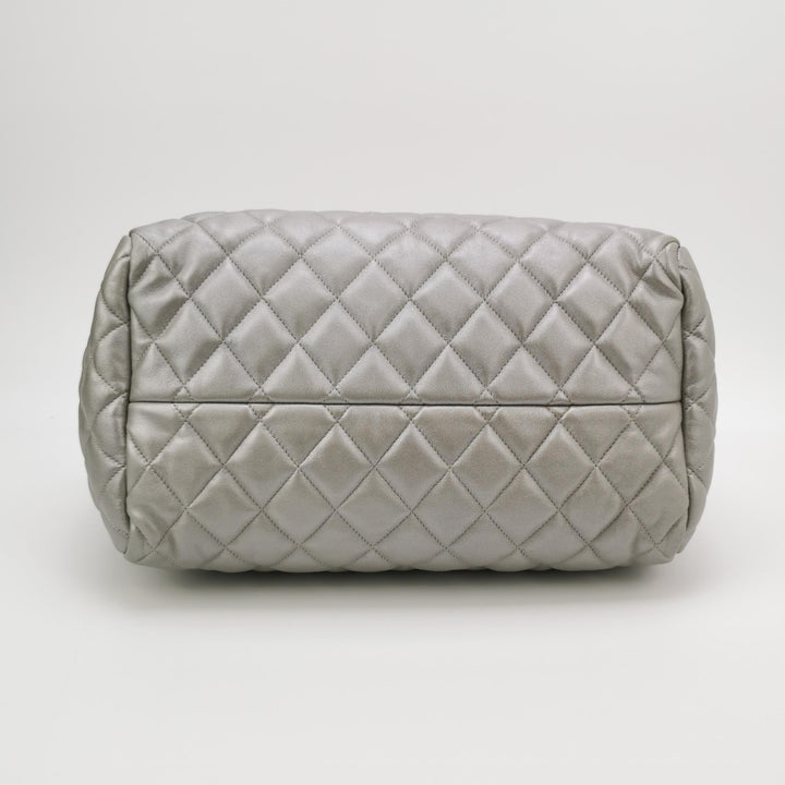 Chanel Coco Cocoon Bowling Bag Silver Quilted Nylon
