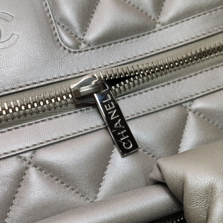 Chanel Coco Cocoon Bowling Bag Silver Quilted Nylon