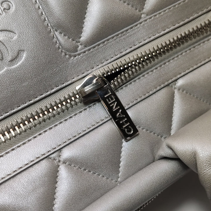 Chanel Coco Cocoon Bowling Bag Silver Quilted Nylon