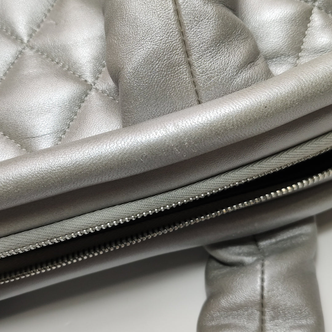 Chanel Coco Cocoon Bowling Bag Silver Quilted Nylon