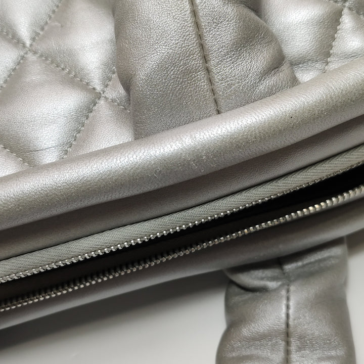 Chanel Coco Cocoon Bowling Bag Silver Quilted Nylon
