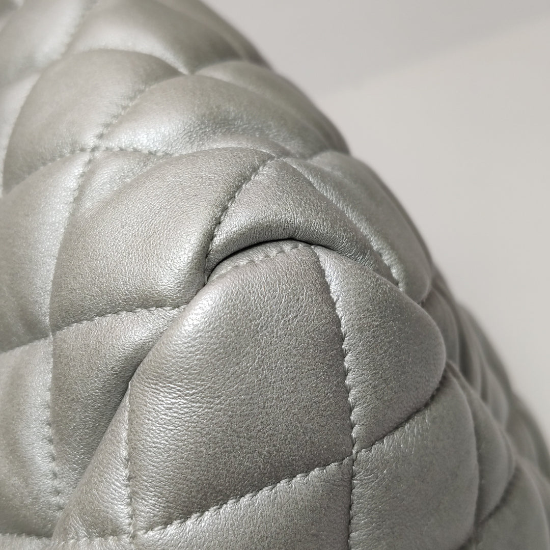 Chanel Coco Cocoon Bowling Bag Silver Quilted Nylon