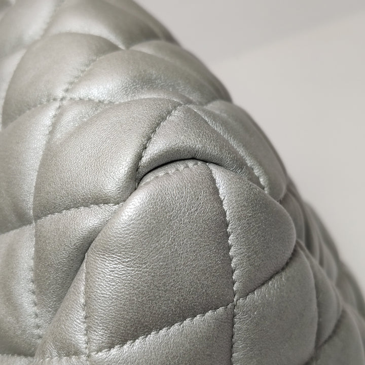 Chanel Coco Cocoon Bowling Bag Silver Quilted Nylon