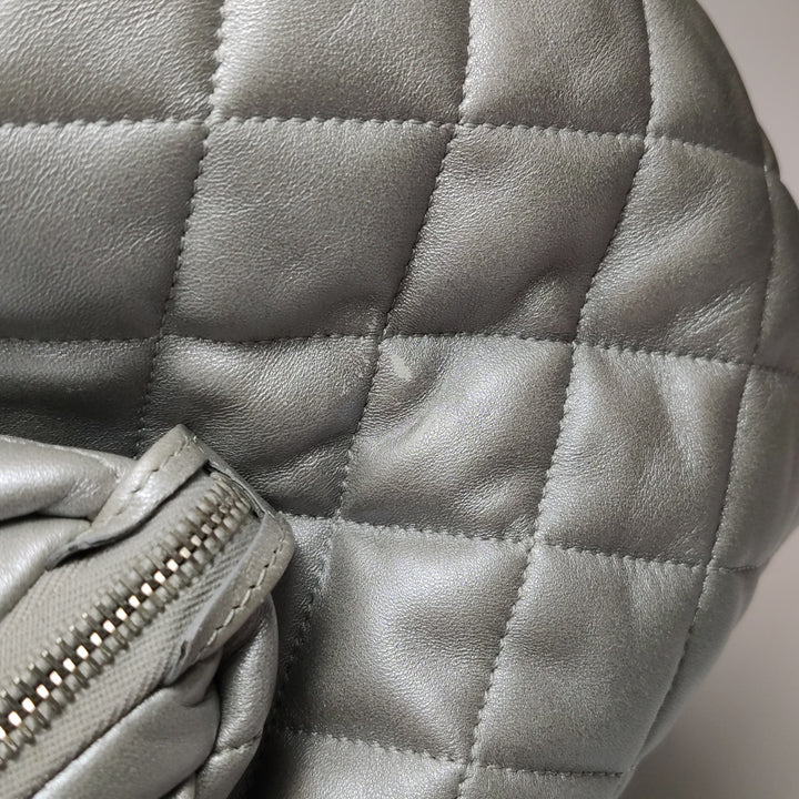 Chanel Coco Cocoon Bowling Bag Silver Quilted Nylon