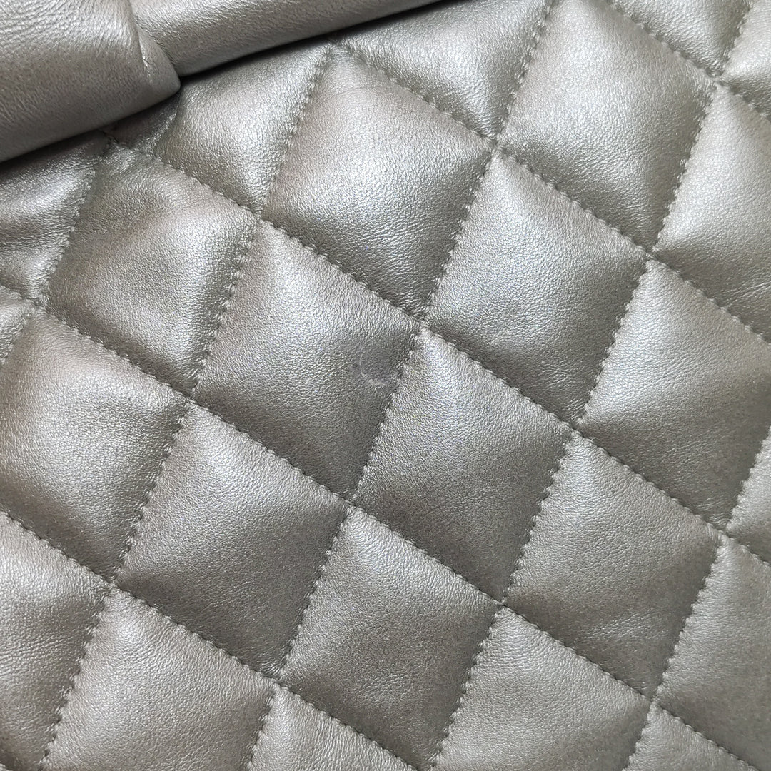 Chanel Coco Cocoon Bowling Bag Silver Quilted Nylon