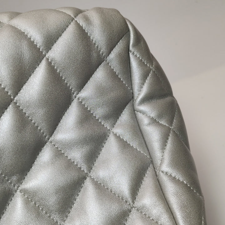 Chanel Coco Cocoon Bowling Bag Silver Quilted Nylon