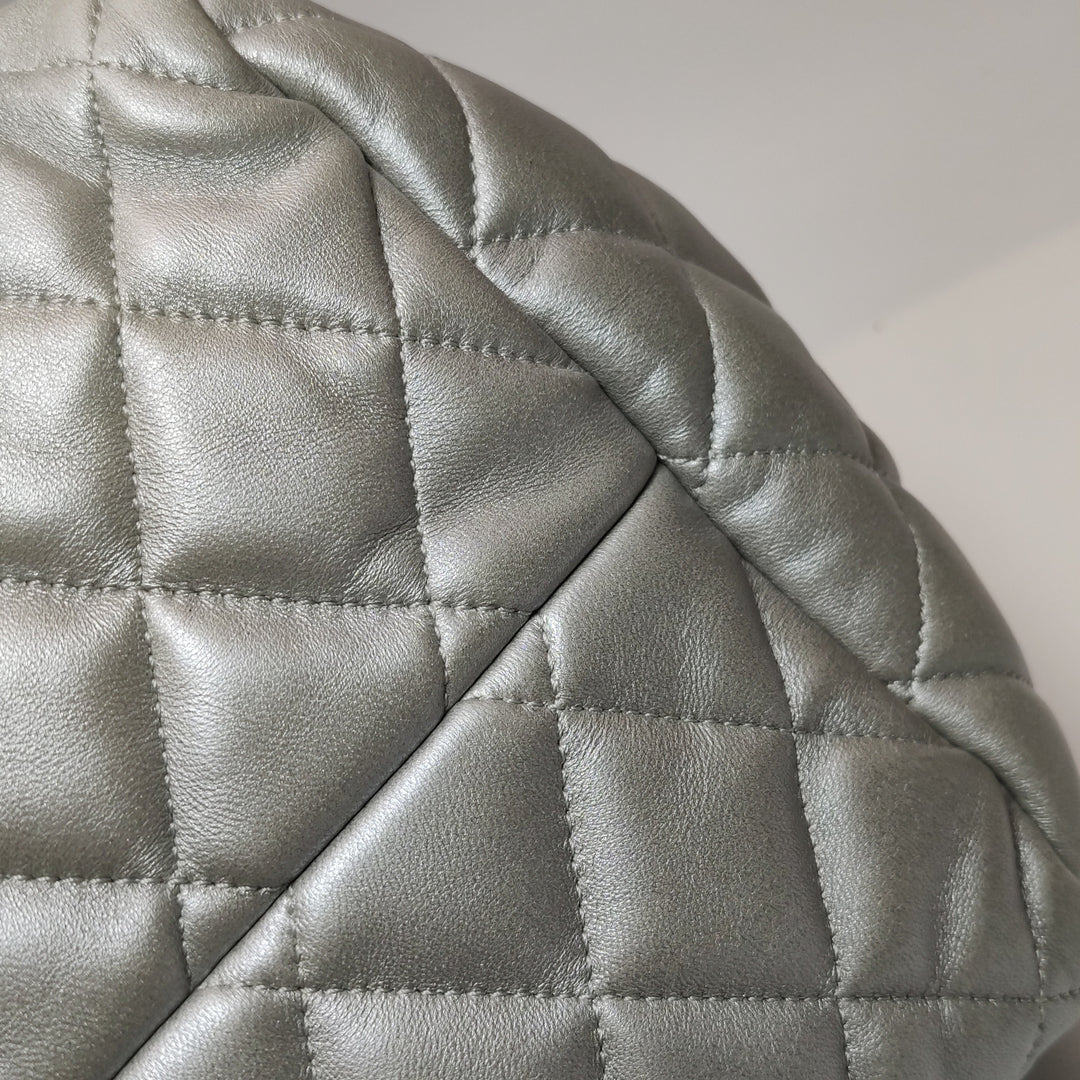 Chanel Coco Cocoon Bowling Bag Silver Quilted Nylon