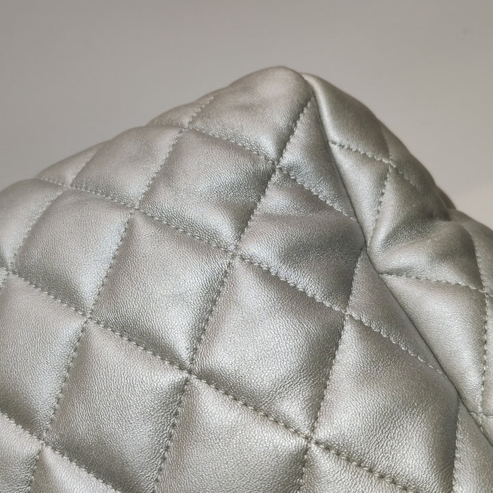 Chanel Coco Cocoon Bowling Bag Silver Quilted Nylon