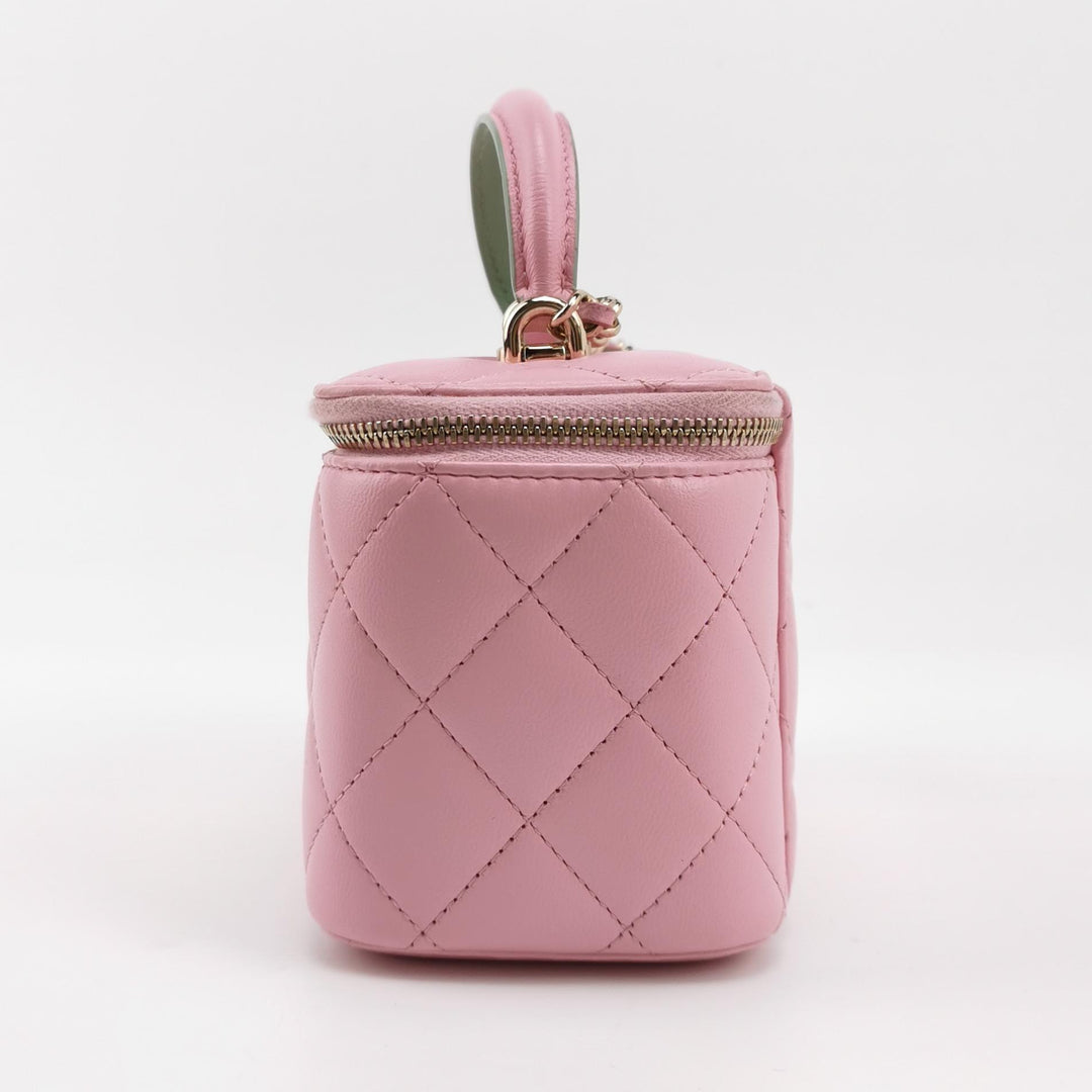 Chanel Lambskin Quilted Small Top Handle Vanity Case Pink Green