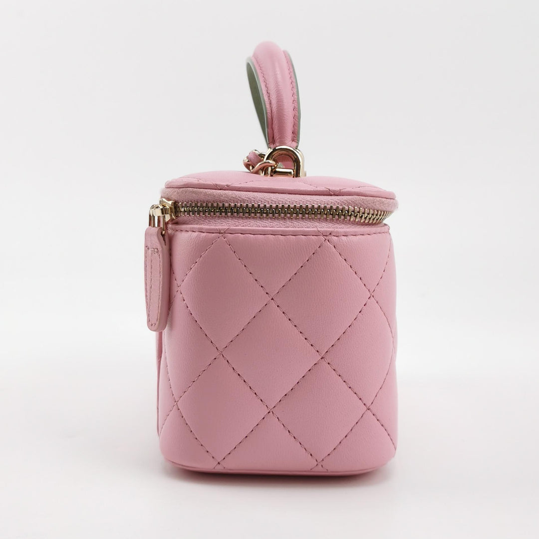 Chanel Lambskin Quilted Small Top Handle Vanity Case Pink Green
