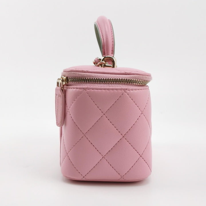 Chanel Lambskin Quilted Small Top Handle Vanity Case Pink Green