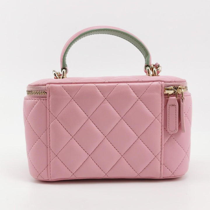 Chanel Lambskin Quilted Small Top Handle Vanity Case Pink Green