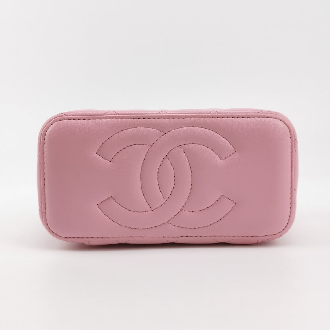 Chanel Lambskin Quilted Small Top Handle Vanity Case Pink Green