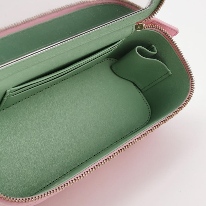 Chanel Lambskin Quilted Small Top Handle Vanity Case Pink Green